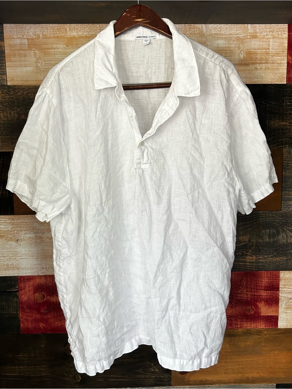 James Perse Linen Short-Sleeve Polo in White size 4 XL